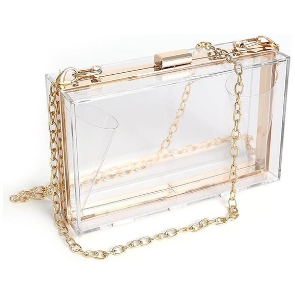 Handbags - Clear Purse for Women Acrylic Clear Clutch Bag, Gold